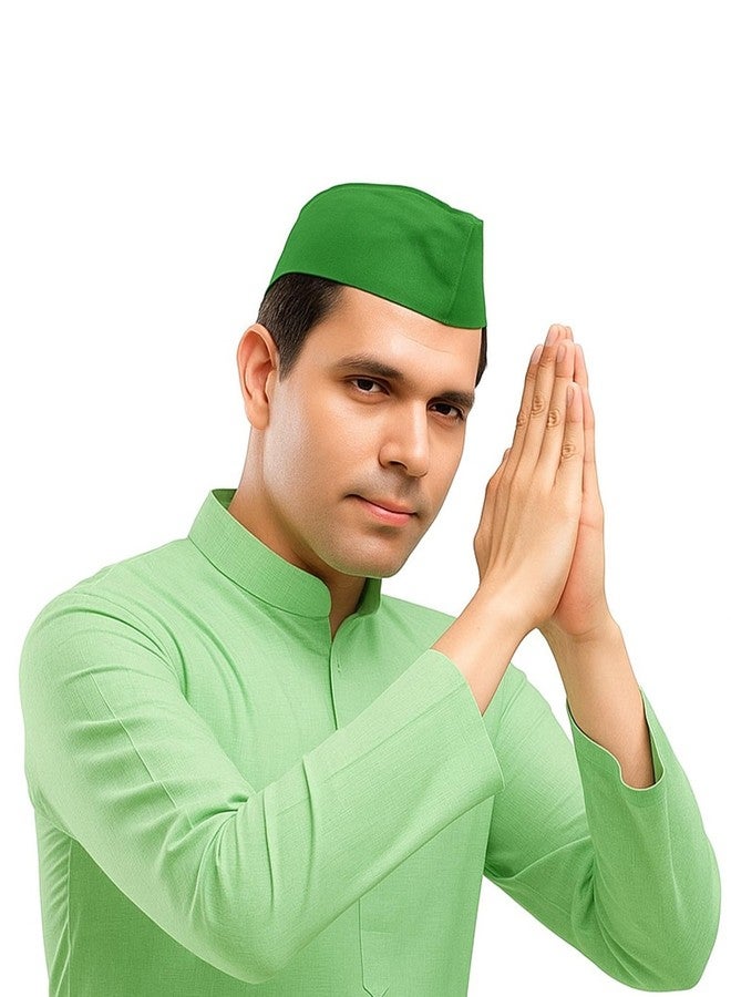 ATABZ قبعة غاندي نهرو برتقالية وخضراء من ATABZ، قبعات تقليدية لحفلات الزفاف الماراثية، قبعة قطنية، عبوة من قطعتين - Image 3